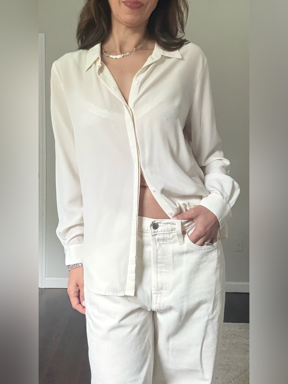 Pure Collection Cream Buttondown Silk Shirt